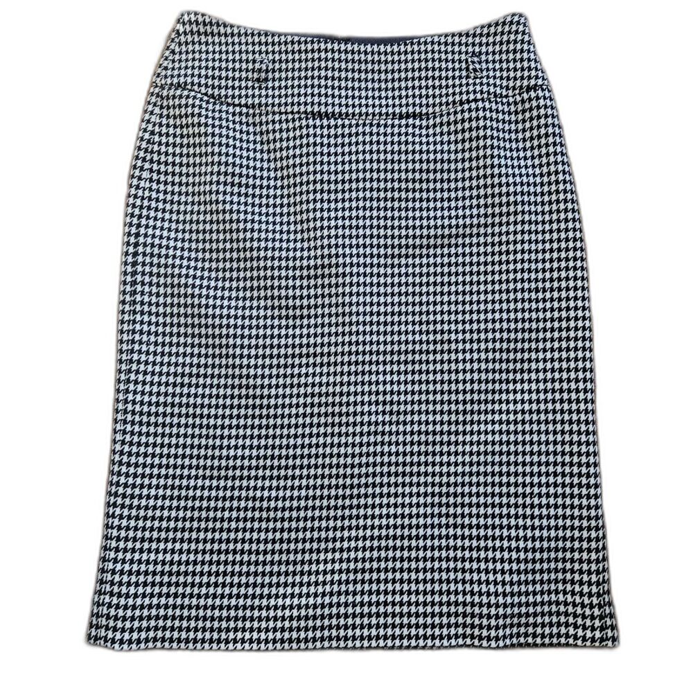WHBM Houndstooth Metallic Pencil Skirt Black White Size 0
